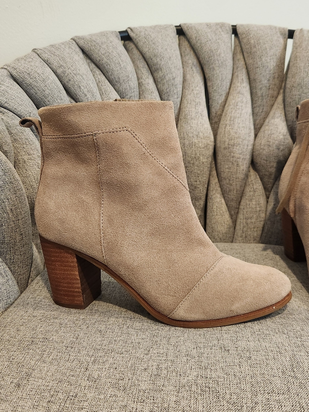 Toms Suede Ankle Booties in Light Taupe
